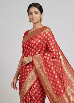 Red Cotton Saree With Blouse Piece