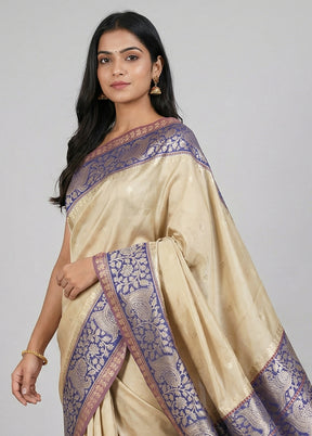 Cream Handloom Uppada Pure Silk Saree With Blouse Piece