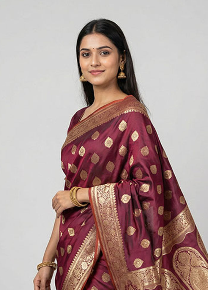 Red Banarasi Silk Saree With Blouse Piece