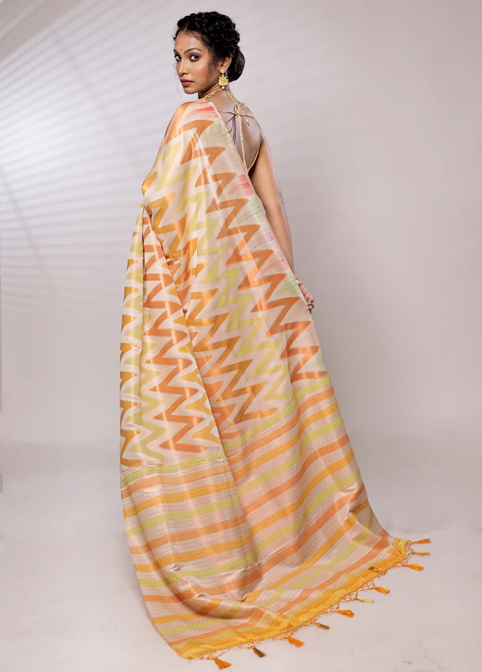 Cream Dupion Silk Saree With Blouse Piece - Indian Silk House Agencies