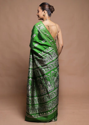 Green Handloom Baluchari Pure Silk Saree With Blouse Piece