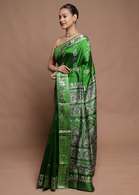 Green Handloom Baluchari Pure Silk Saree With Blouse Piece