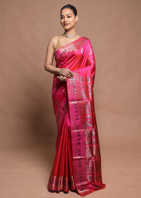 Pink Handloom Baluchari Pure Silk Saree With Blouse Piece