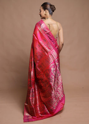 Pink Handloom Baluchari Pure Silk Saree With Blouse Piece