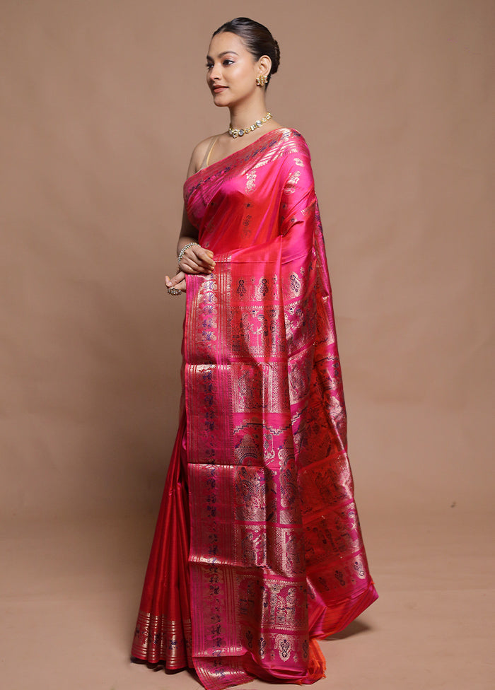 Pink Handloom Baluchari Pure Silk Saree With Blouse Piece