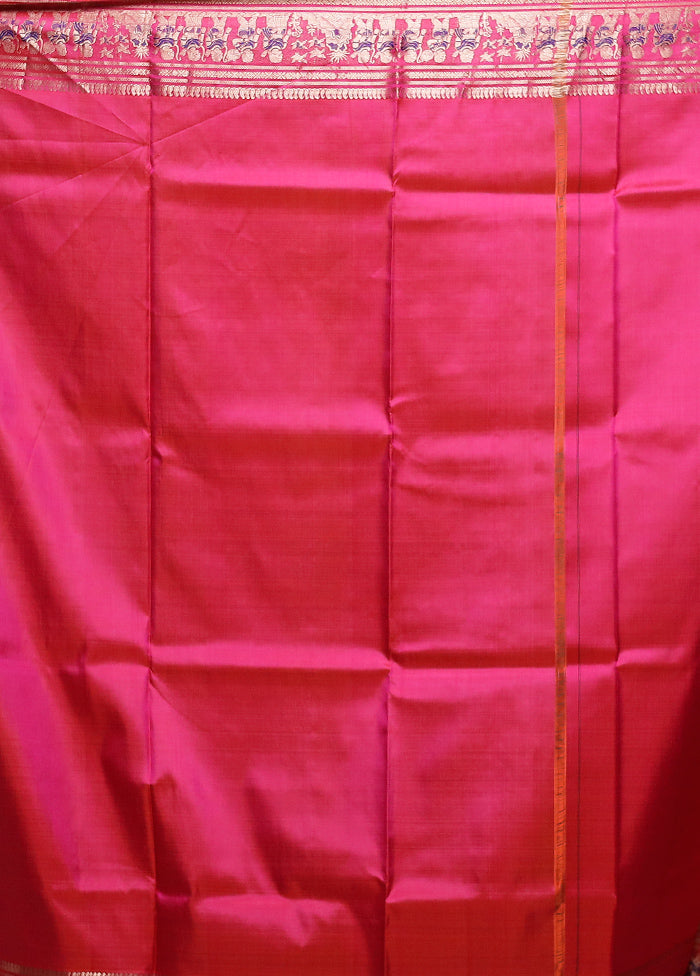 Pink Handloom Baluchari Pure Silk Saree With Blouse Piece