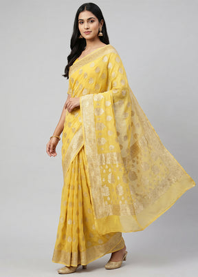 Yellow Georgette Saree With Blouse Piece