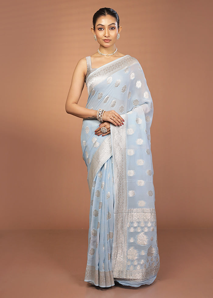 Blue Georgette Saree With Blouse Piece