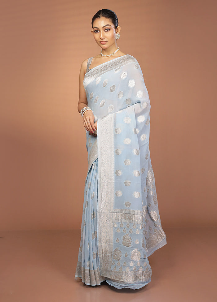 Blue Georgette Saree With Blouse Piece