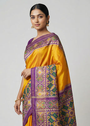 Blue Handloom Patola Pure Silk Saree With Blouse Piece
