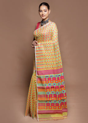 Multicolor Tant Jamdani Saree Without Blouse Piece