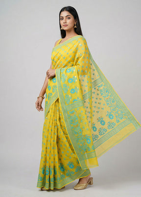Yellow Jamdani Cotton Saree Without Blouse Piece