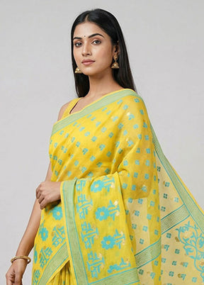 Yellow Jamdani Cotton Saree Without Blouse Piece