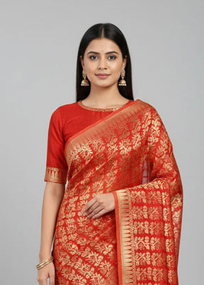 Red Jamdani Cotton Saree Without Blouse Piece