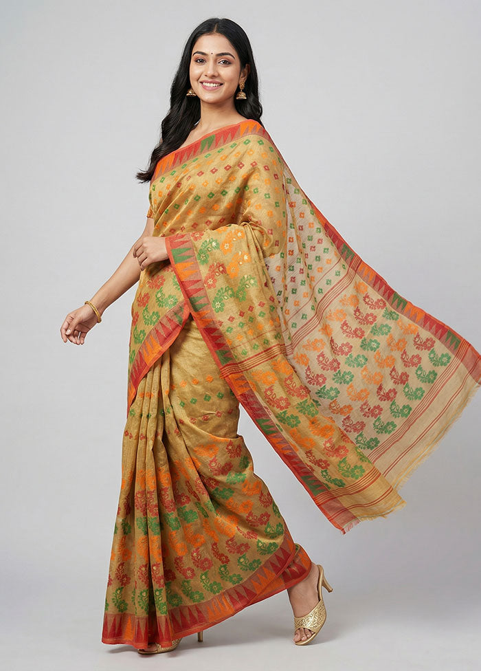 Green Jamdani Cotton Saree Without Blouse Piece