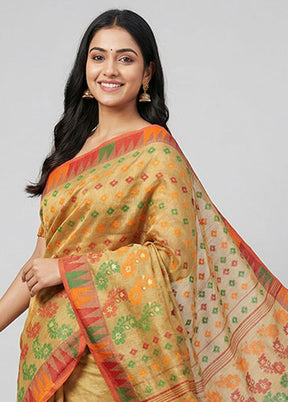 Green Jamdani Cotton Saree Without Blouse Piece