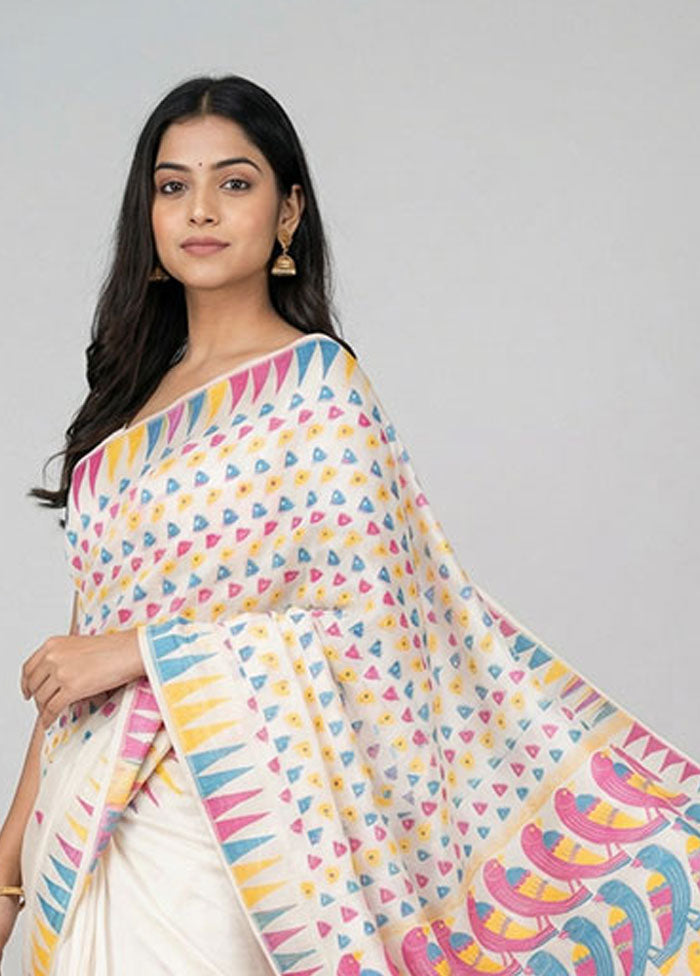 White Jamdani Cotton Saree Without Blouse Piece