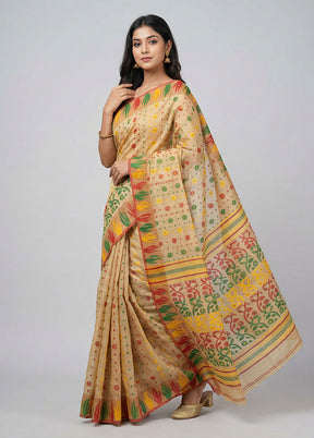 Cream Jamdani Cotton Saree Without Blouse Piece