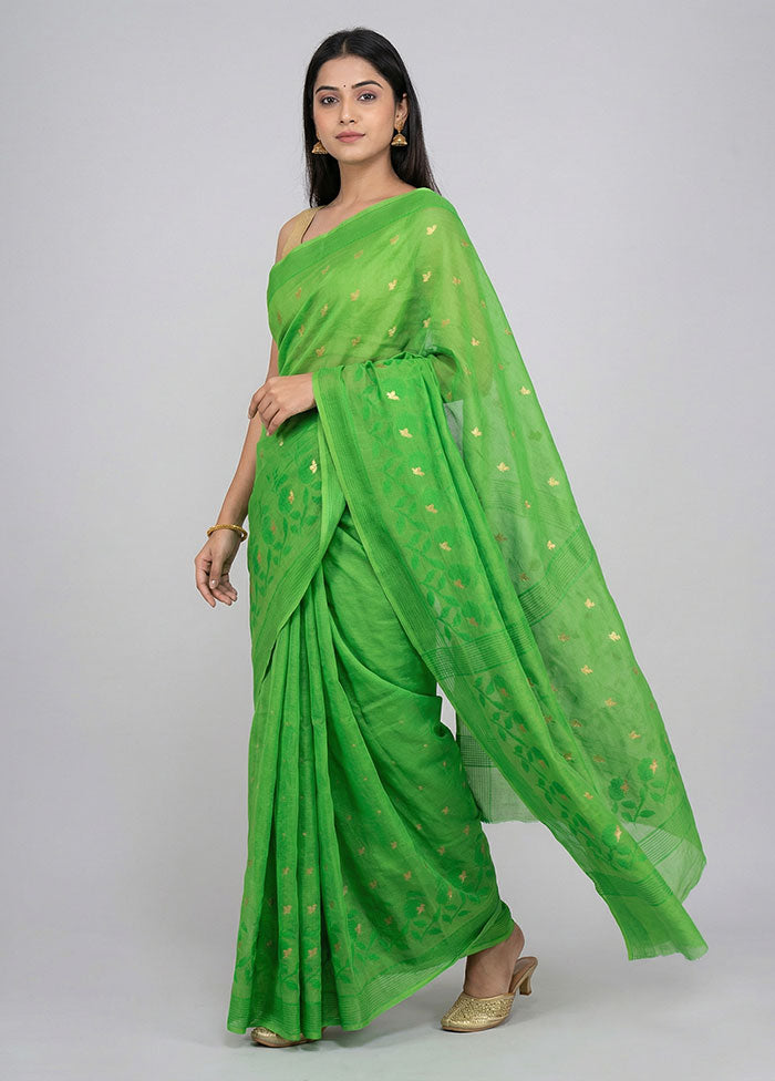 Green Jamdani Cotton Saree Without Blouse Piece