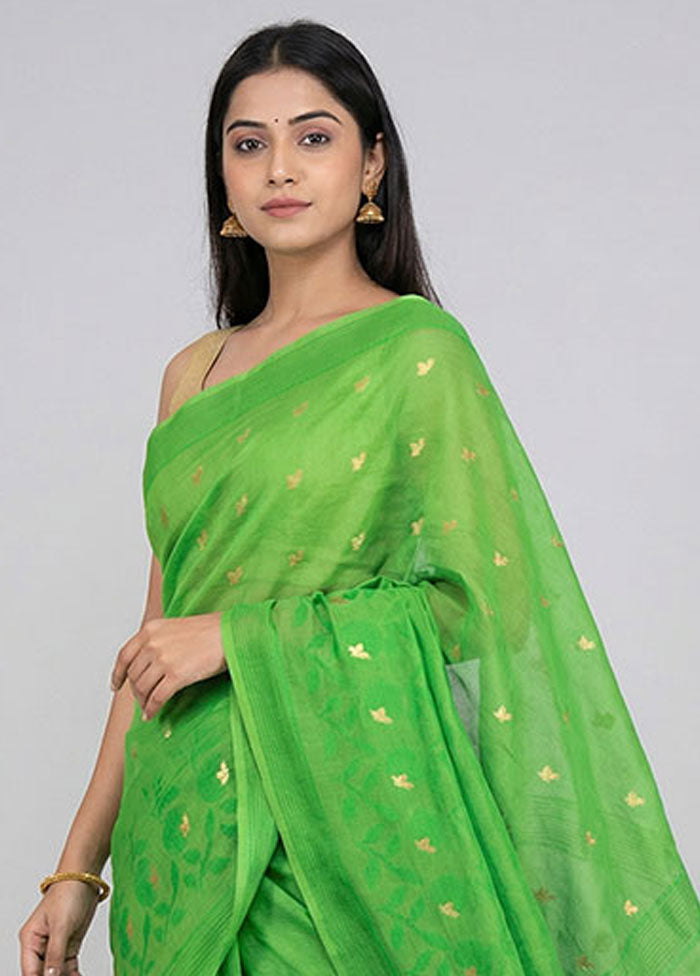 Green Jamdani Cotton Saree Without Blouse Piece