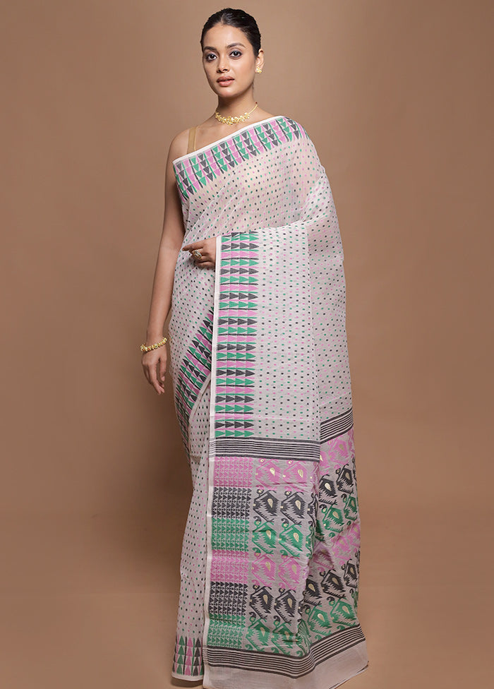 Cream Tant Jamdani Saree Without Blouse Piece