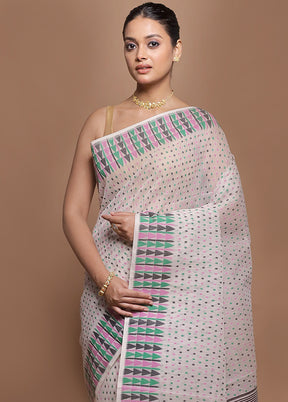Cream Tant Jamdani Saree Without Blouse Piece