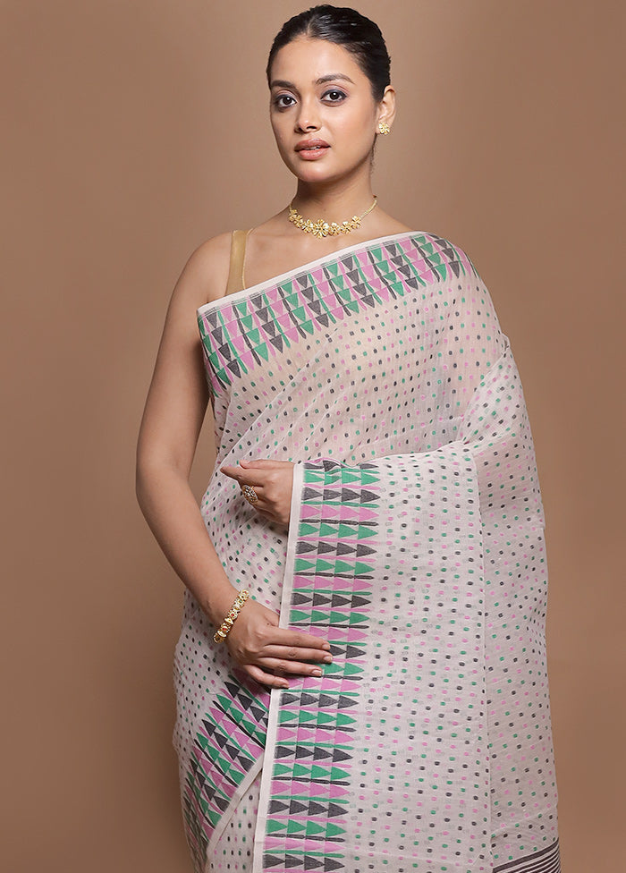 Cream Tant Jamdani Saree Without Blouse Piece