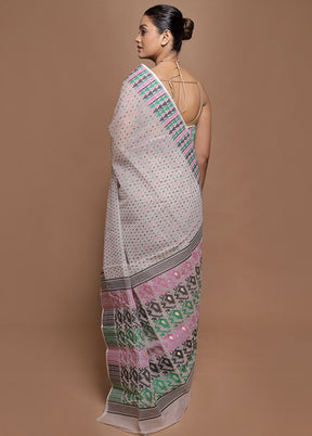 Cream Tant Jamdani Saree Without Blouse Piece