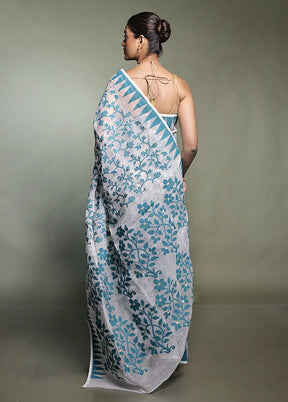 White Tant Jamdani Saree Without Blouse Piece