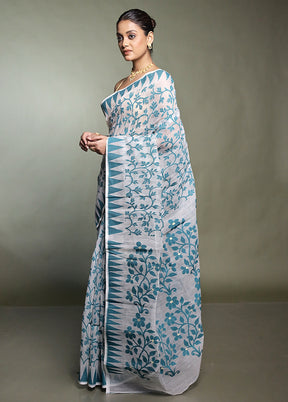 White Tant Jamdani Saree Without Blouse Piece