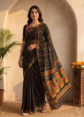 Black Jamdani Cotton Saree Without Blouse Piece