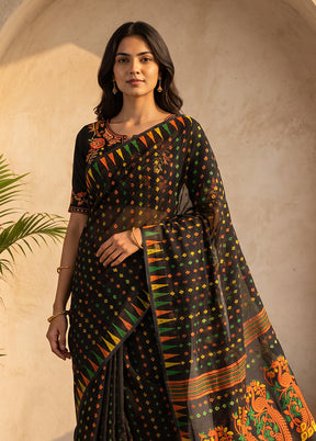 Black Jamdani Cotton Saree Without Blouse Piece