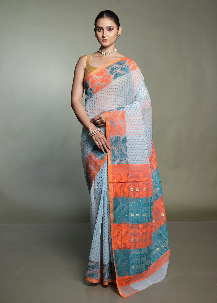 Orange Tant Jamdani Saree Without Blouse Piece