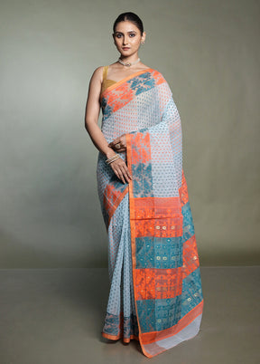 Orange Tant Jamdani Saree Without Blouse Piece