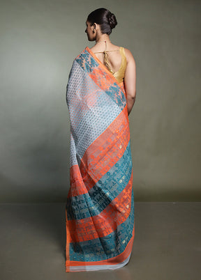 Orange Tant Jamdani Saree Without Blouse Piece