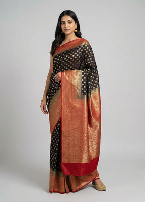 Black Dupion Silk Saree With Blouse Piece