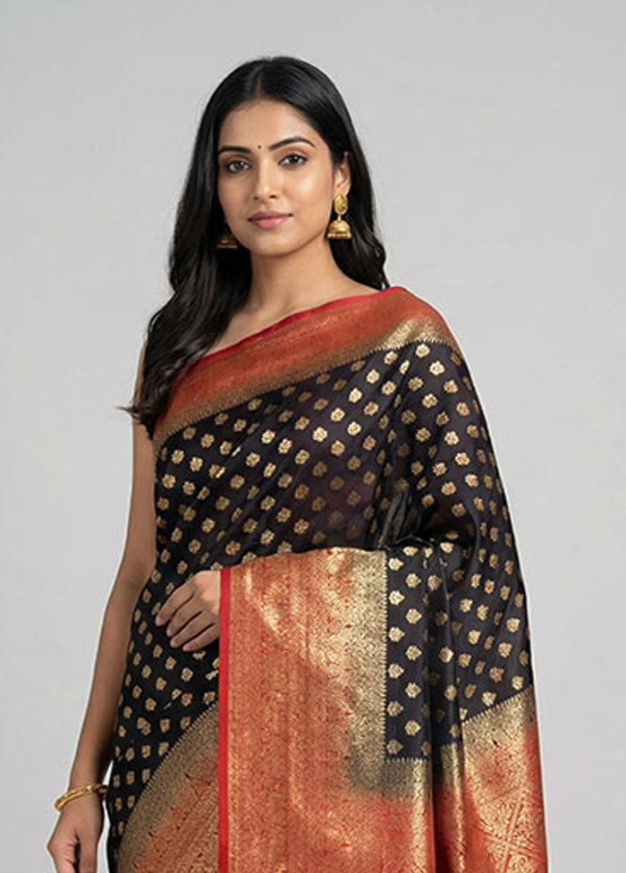 Black Dupion Silk Saree With Blouse Piece