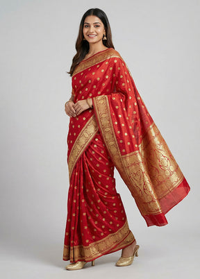 Red Handloom Assam Pure Silk Saree With Blouse Piece