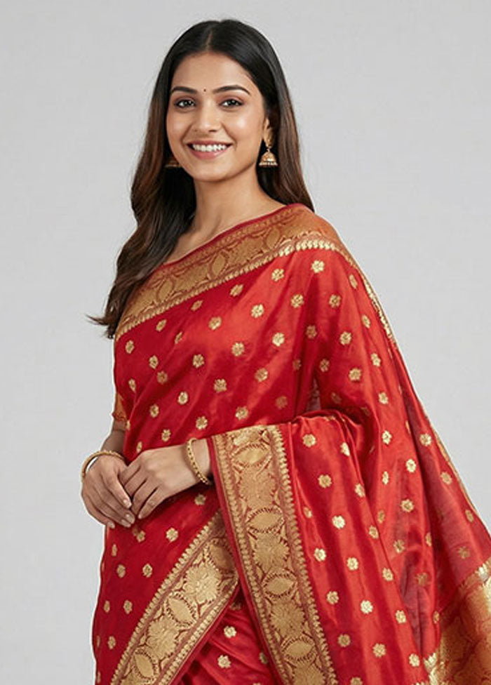 Red Handloom Assam Pure Silk Saree With Blouse Piece