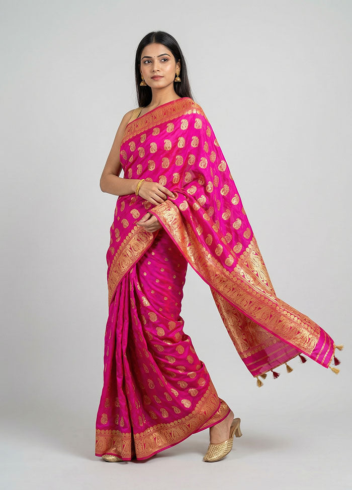 Pink Handloom Assam Pure Silk Saree With Blouse Piece