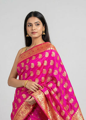 Pink Handloom Assam Pure Silk Saree With Blouse Piece