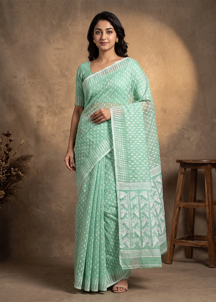 White Jamdani Cotton Saree Without Blouse Piece