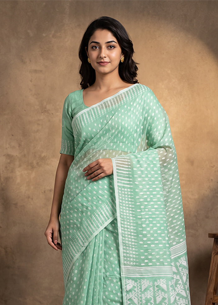 White Jamdani Cotton Saree Without Blouse Piece