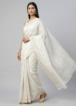 White Jamdani Cotton Saree Without Blouse Piece