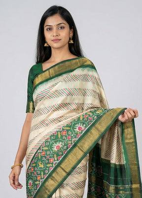 Green Handloom Ikkat Pure Silk Saree With Blouse Piece