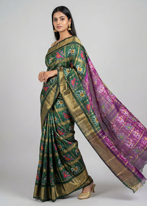 Purple Handloom Ikkat Pure Silk Saree With Blouse Piece