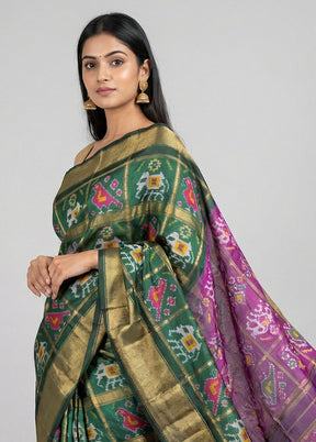 Purple Handloom Ikkat Pure Silk Saree With Blouse Piece