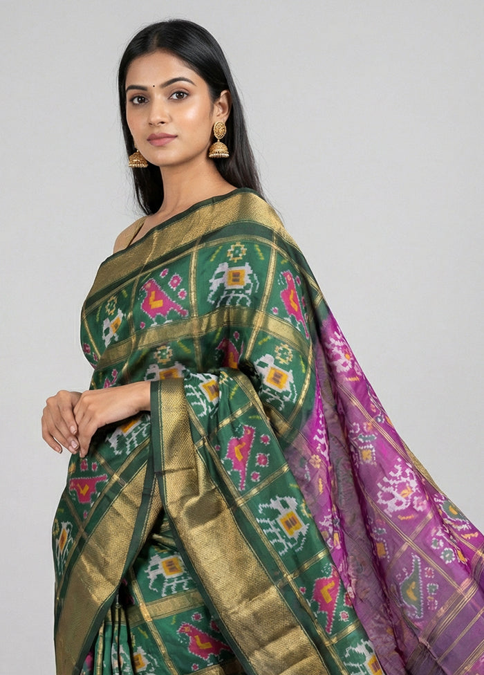 Purple Handloom Ikkat Pure Silk Saree With Blouse Piece