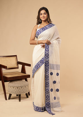White Matka Silk Saree With Blouse Piece