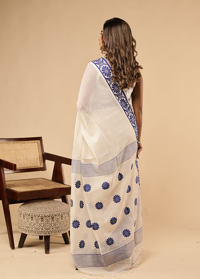 White Matka Silk Saree With Blouse Piece